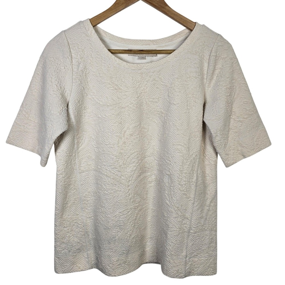 LOFT Ann Taylor Textured Knit Short Sleeve‎ Top Cream Size S